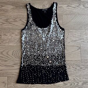 Seductions Black Tank Top with Sparkly Silver Sequin - Small